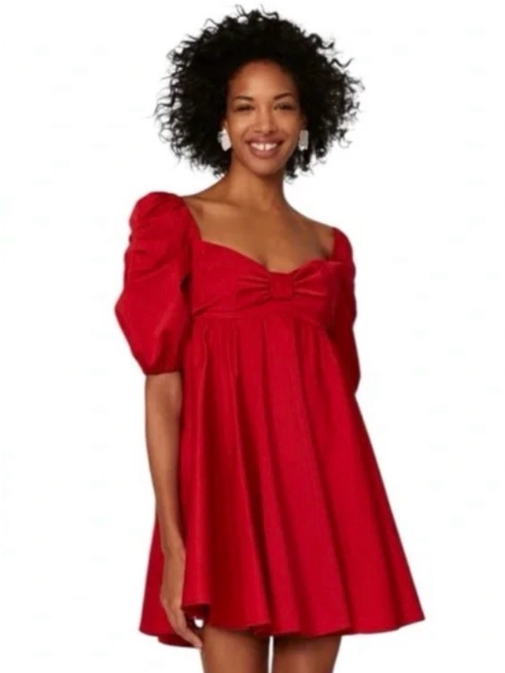 Kate Spade Beau Satin Puff Sleeve Bow Dress 6 Red $368